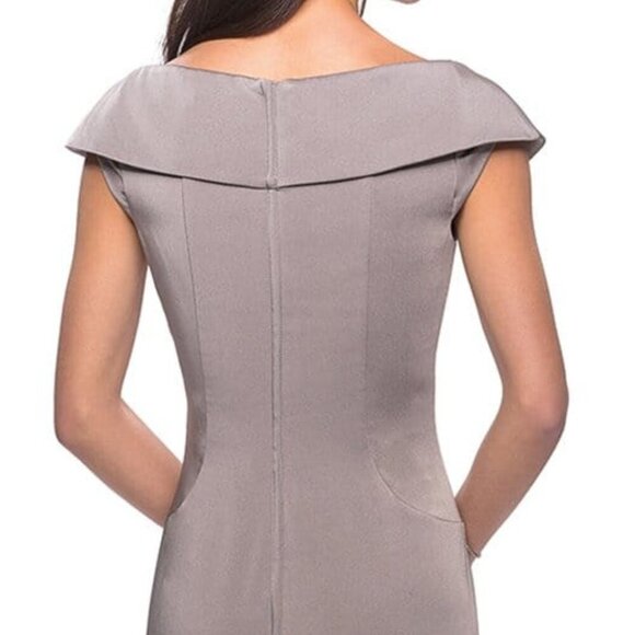 NWT La Femme 26523SC Satin Prom Dress Pewter size 12 - Picture 2 of 7